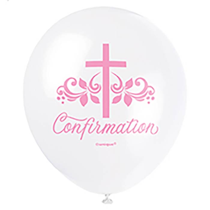 Pink Holy Cross Confirmation Latex Balloons 8 Pack