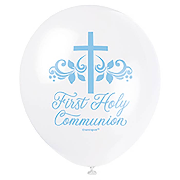 Blue Holy Cross First Communion Latex Balloons 8 Pack