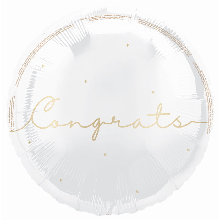 White and Gold Congrats Foil Balloon 18 inches | Party Save Smile
