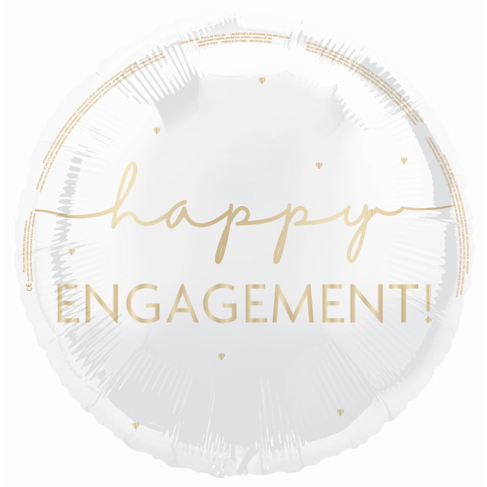 White and Gold Happy Engagement Foil Balloon 18 inches | Party Save Smile