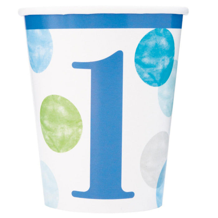 Blue Dots 1st Birthday Paper Cups Pack of 8