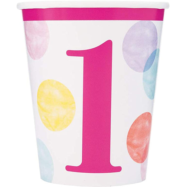 Pink Dots 1st Birthday Paper Cups Pack of 8