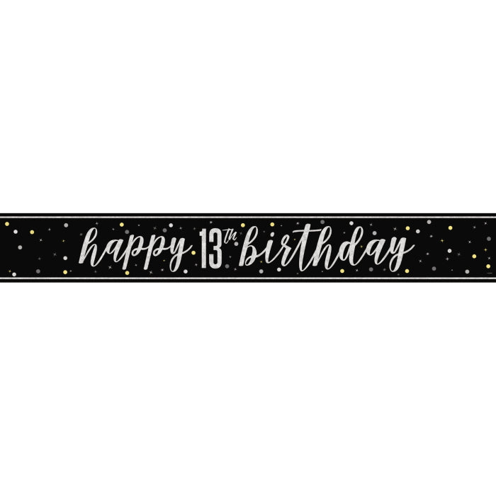 Black Silver Glitz 13th Birthday Banner 9ft – Teenager Party | Party Save Smile