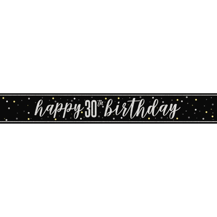 Black and Silver Glitz 30th Birthday Foil Banner 9 ft | Party Save Smile