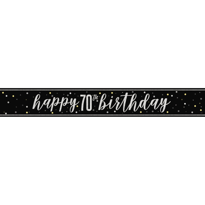 Black and Silver Glitz 70th Birthday Foil Banner 9 ft | Party Save Smile