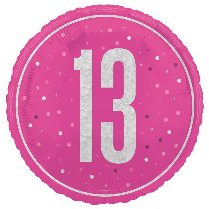 Hot Pink and Silver 13th Birthday Foil Balloon Prismatic | Party Save Smile