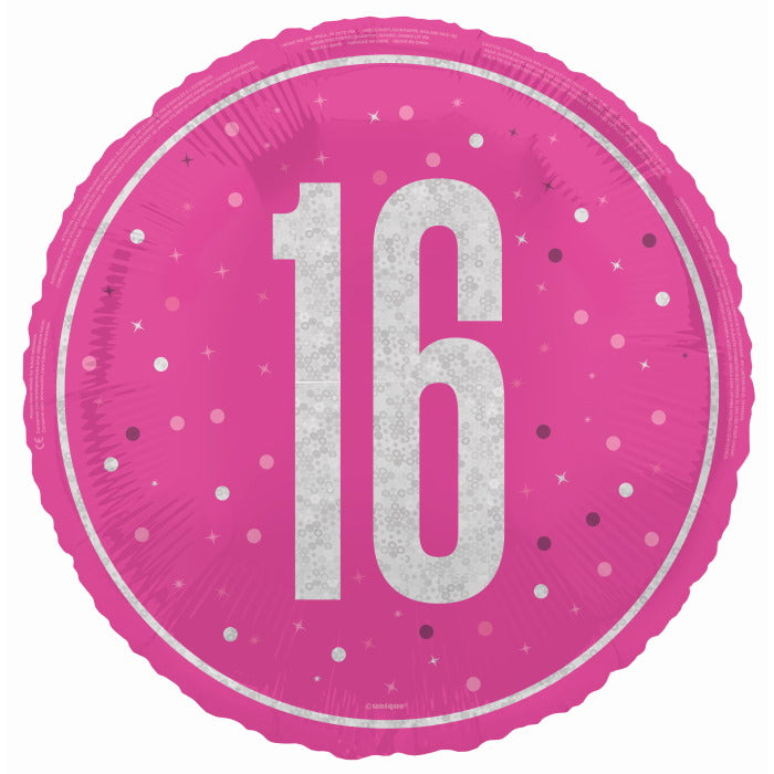 Hot Pink and Silver 16th Birthday Foil Balloon Prismatic | Party Save Smile
