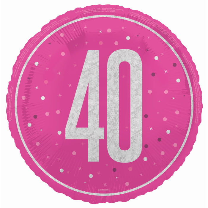 Hot Pink and Silver 40th Birthday Foil Balloon Prismatic | Party Save Smile
