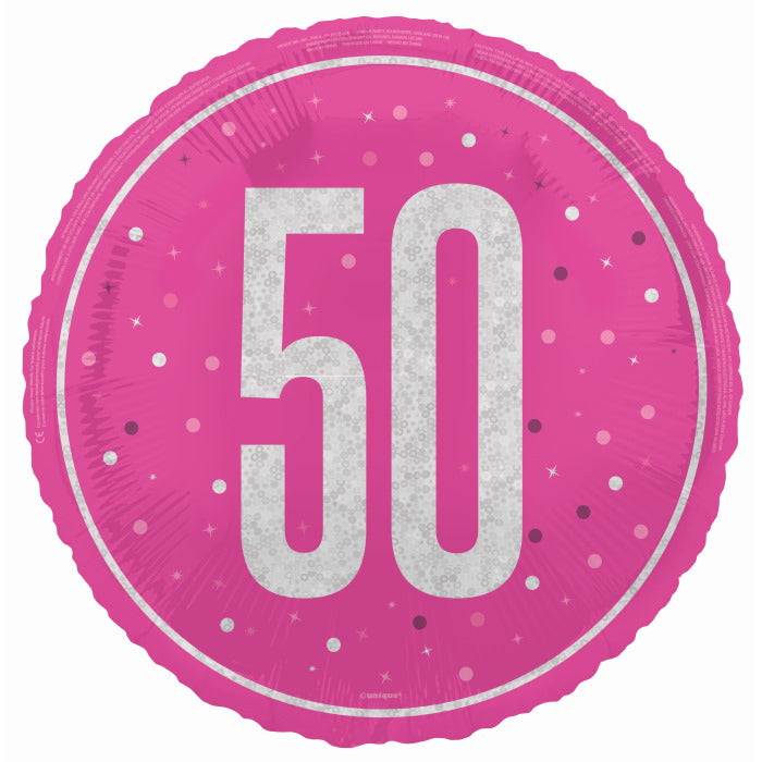 Hot Pink and Silver 50th Birthday Foil Balloon Prismatic | Party Save Smile