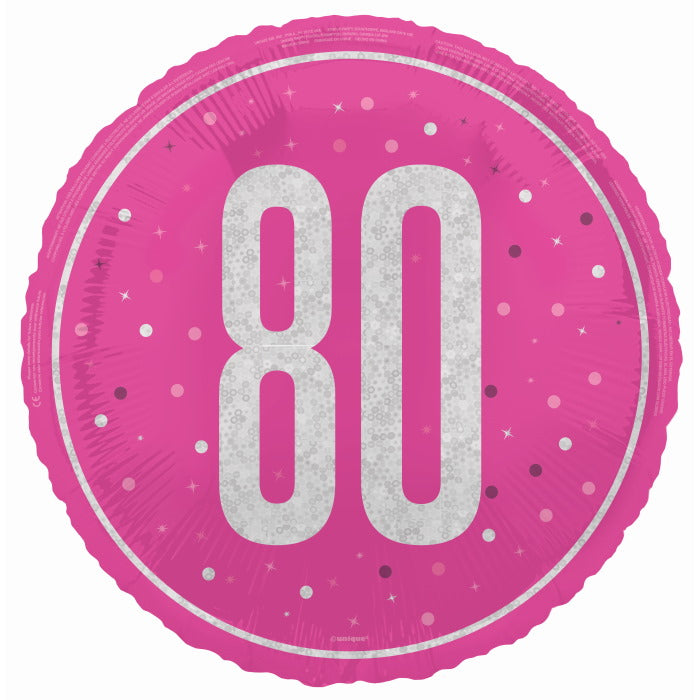 Hot Pink and Silver 80th Birthday Foil Balloon Prismatic | Party Save Smile