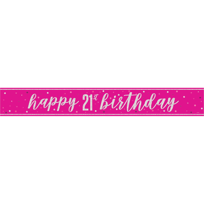 Pink Glitz 21st Birthday Prism Foil Banner 9 ft | Party Save Smile