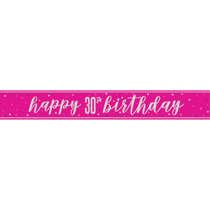 Pink Glitz 30th Birthday Prism Foil Banner 9 ft | Party Save Smile