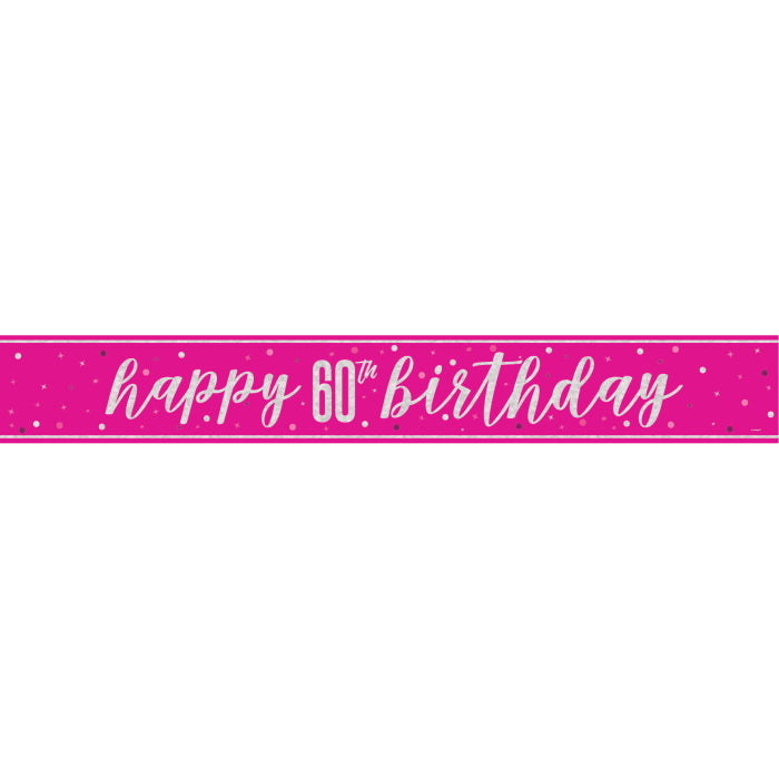 Pink Glitz 60th Birthday Prism Foil Banner 9 ft | Party Save Smile