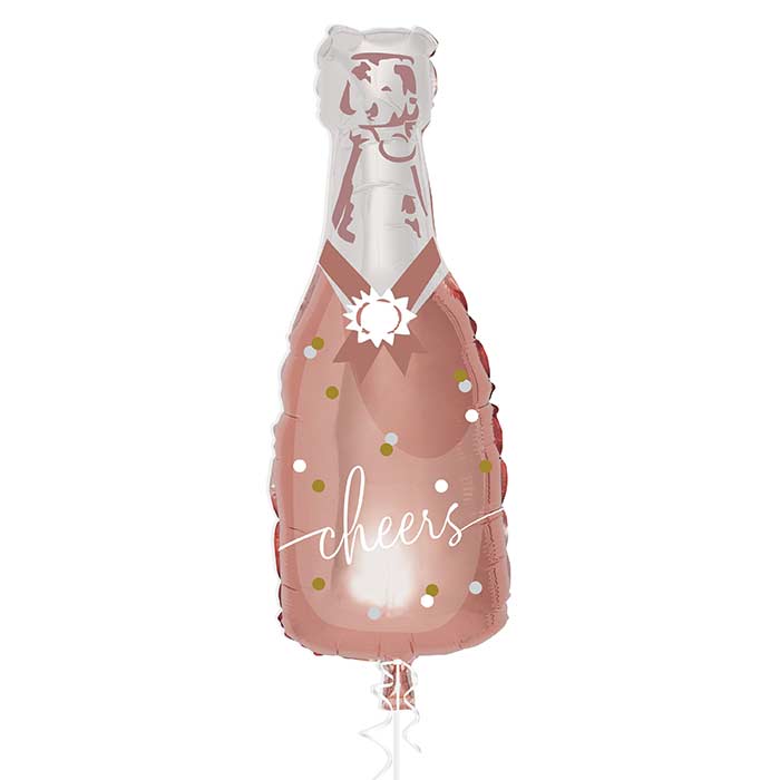 Cheers Rose Gold Bottle of Fizz Shaped Foil Balloon | Party Save Smile