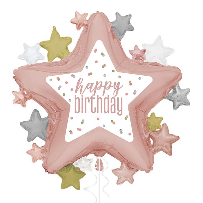 Rose Gold Happy Birthday Giant Star Foil Balloon | Party Save Smile