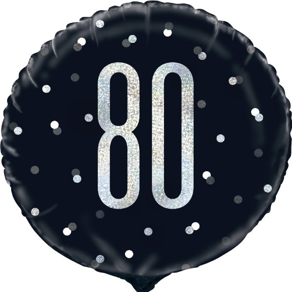 80th Birthday Foil Balloons Black Silver 18 Inches | Party Save Smile