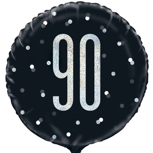 90th Birthday Foil Balloon Black and Silver 18 inches | Party Save Smile