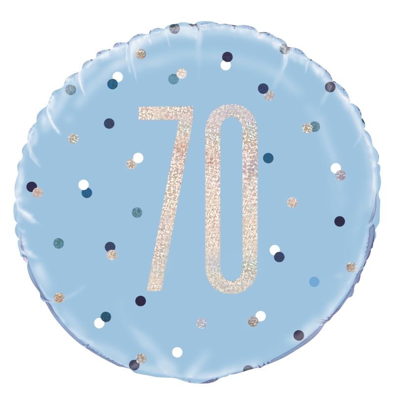 Blue and Silver 70th Birthday Foil Balloon 18 inches | Party Save Smile