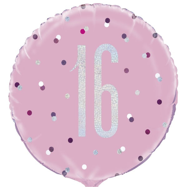 Pink & Silver 16th Birthday Foil Balloon 18 inches | Party Save Smile