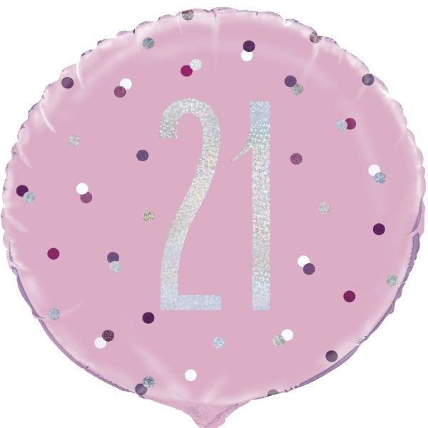 Pink & Silver 21st Birthday Foil Balloon 18 inches | Party Save Smile