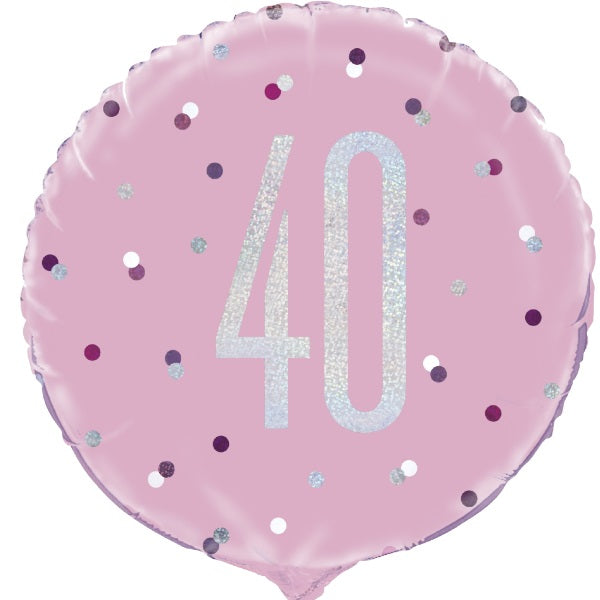 Pink Silver 40th Birthday Foil Balloons 18 inches | Party Save Smile