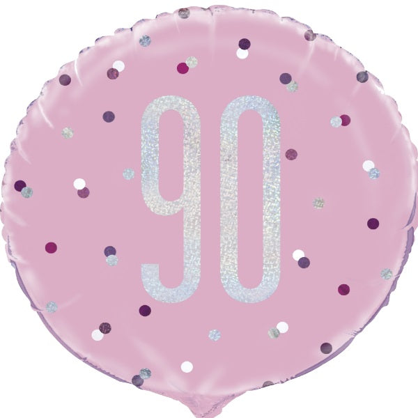 90th Birthday Foil Balloons Pink and Silver 18 inches | Party Save Smile