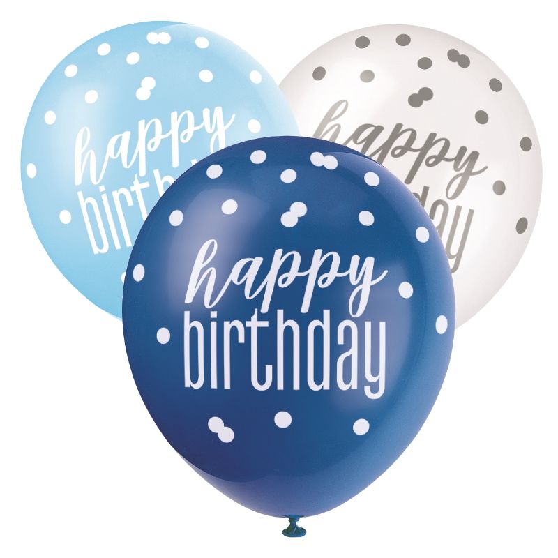 Blue and Silver Happy Birthday Latex Balloons Pack of 6 | Party Save Smile
