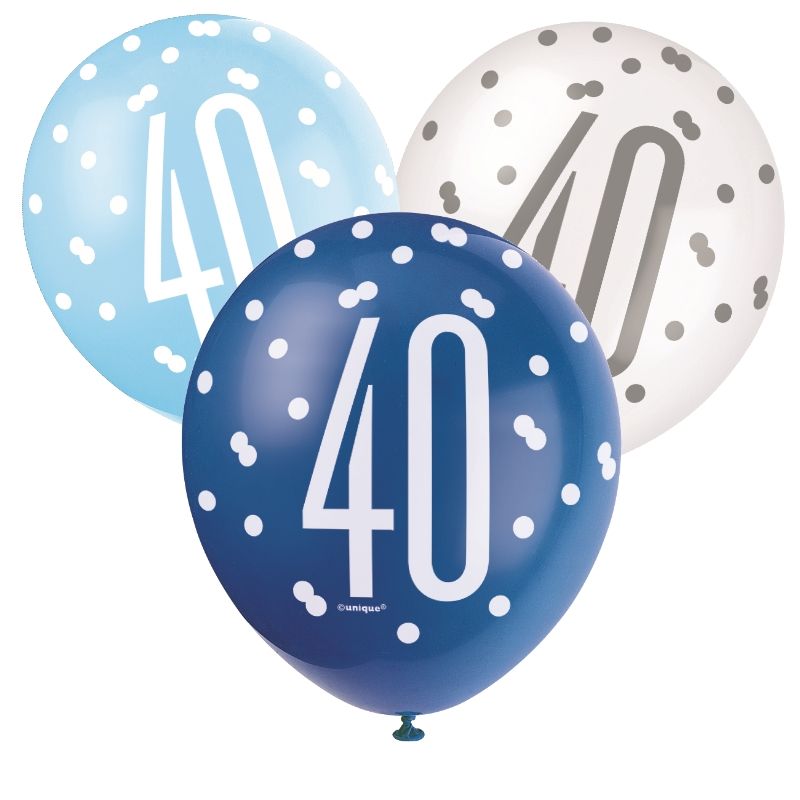 Blue Silver 40th Birthday Latex Balloons Pack of 6 | Party Save Smile