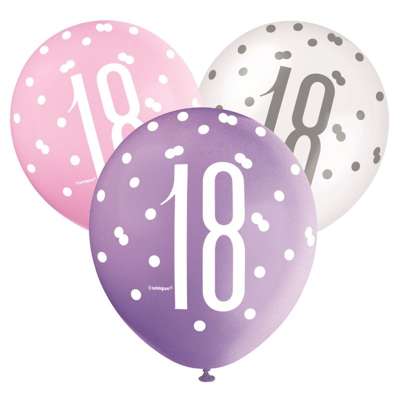 Pink & Silver 18th Birthday Latex Balloons Pack of 6 | Party Save Smile
