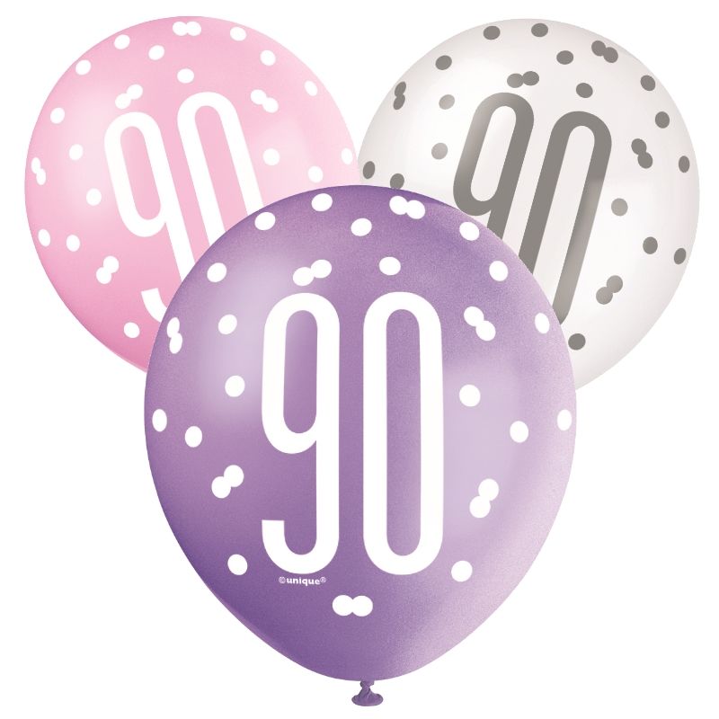 90th Birthday Party Packs - Pink Silver