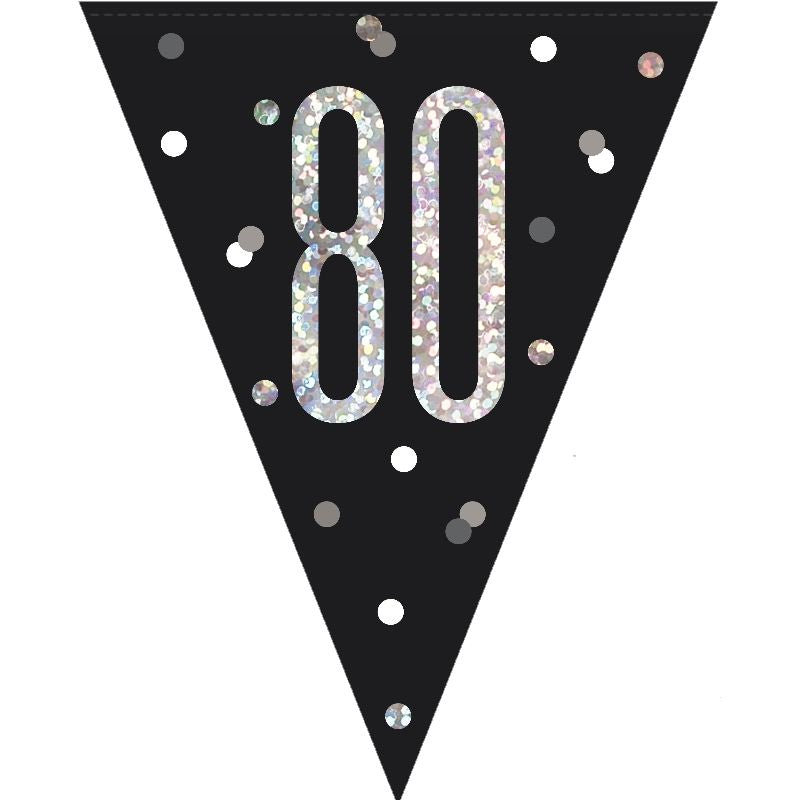 80th Birthday Bunting UK - Black and Silver | Party Save Smile