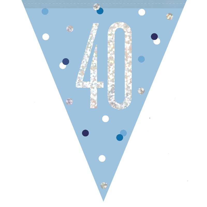 Bunting 40th Birthday - Blue and Silver 2.7 metres | Party Save Smile