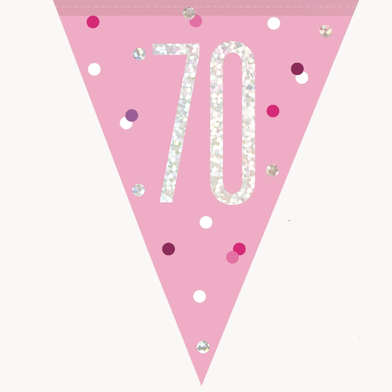 Pink and Silver 70th Birthday Bunting Flag Banner 2.7 metres | Party Save Smile