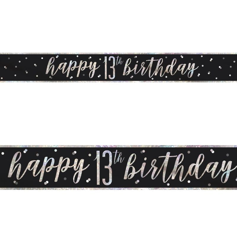 Black & Silver 13th Birthday Banner – Foil Teenager Decor | Party Save Smile