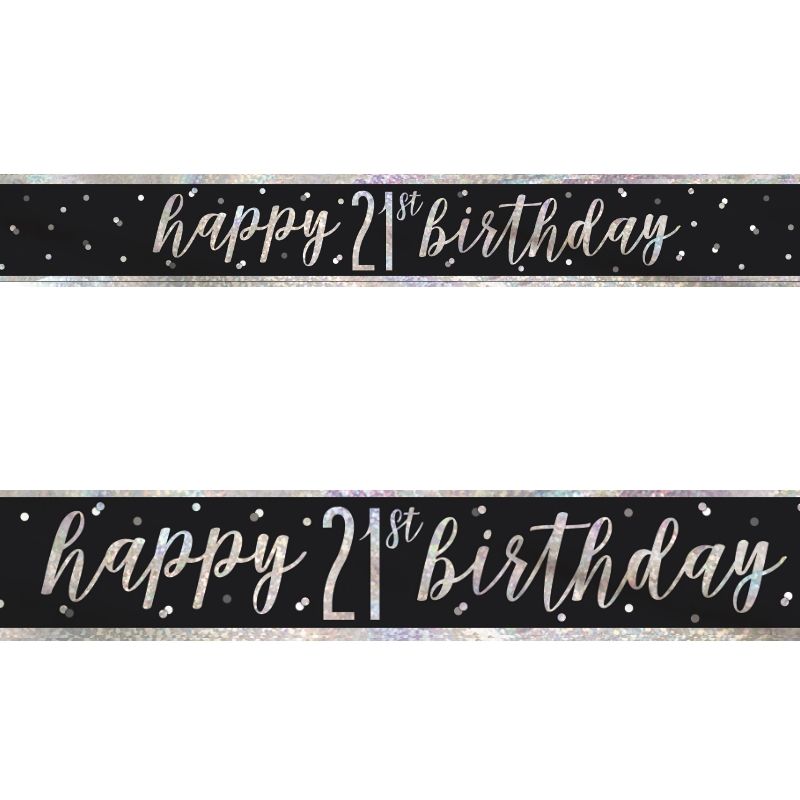 Black & Silver 21st Birthday Foil Banner 2.7 Metres | Party Save Smile