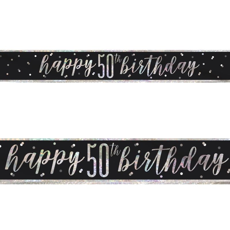 Black and Silver Foil 50 Birthday Banner 2.7 Metres | Party Save Smile