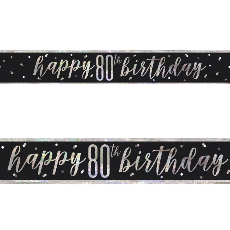 Black and Silver Foil 80 Banner 2.7 Metres | Party Save Smile