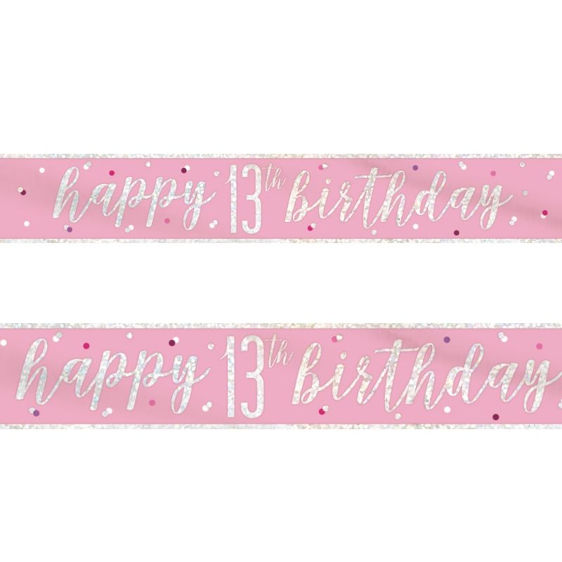 Pink Glitz 13th Birthday Banner – Foil Teen Party Decor | Party Save Smile