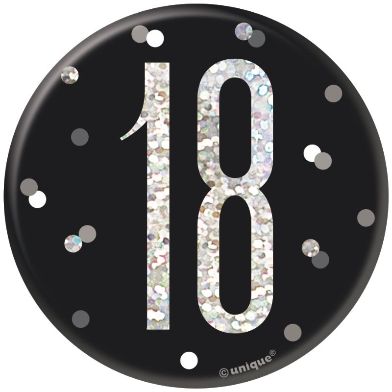 Black and Silver Holographic 18th Birthday Badge | Party Save Smile