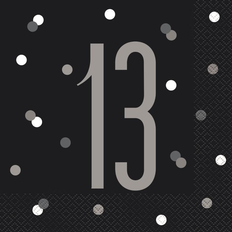 Black and Silver 13th Birthday Napkins Pack of 16 Serviettes | Party Save Smile