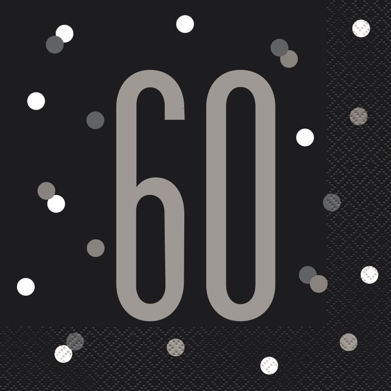 Black Silver 60th Birthday Napkins and Plates Party Kit
