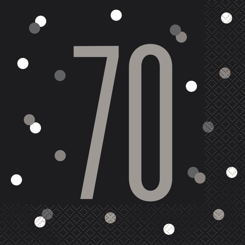 70th Birthday Plates and Napkins Pack - Black Silver