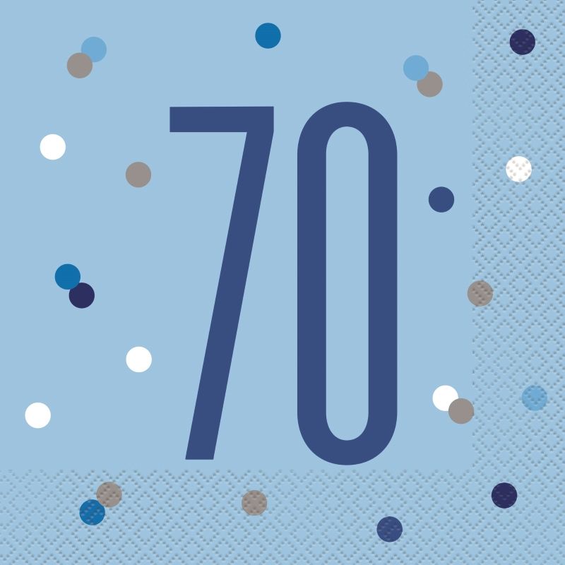 70th Birthday Party Packs - Blue and Silver Tableware