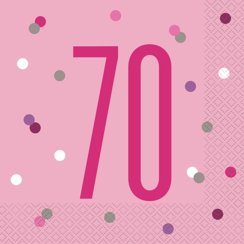 70th Birthday Party Pack - Pink and Silver Tableware