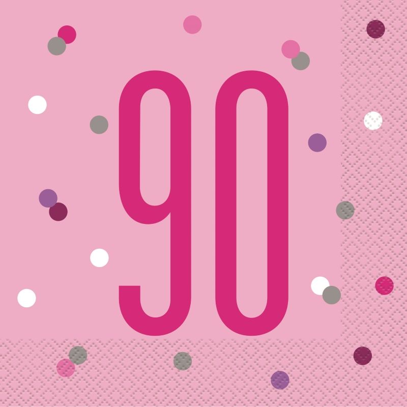Pink and Silver 90th Birthday Napkins Pack of 16 Serviettes | Party Save Smile