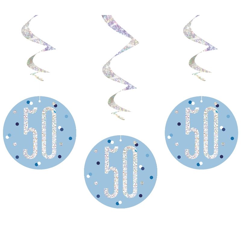 Blue and Silver 50th Birthday Hanging Decorations Pack of 6 | Party Save Smile