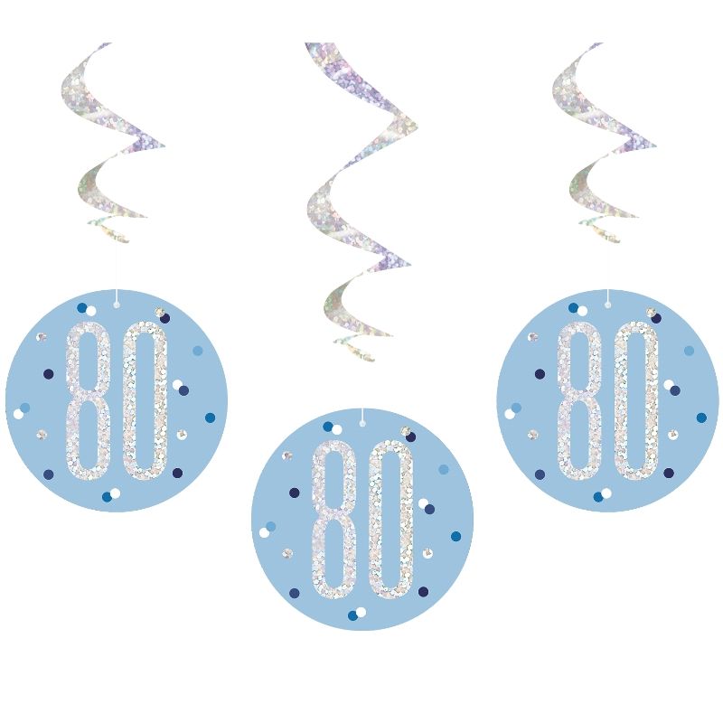 80th Blue Hanging Decorations Pack of 6 | Party Save Smile