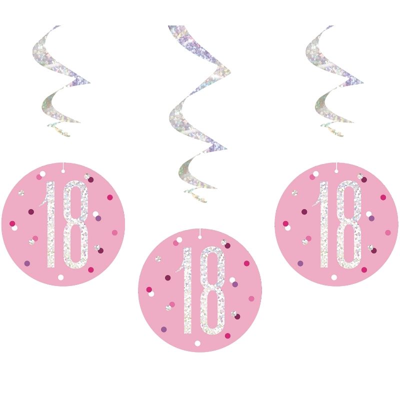 Pink Glitz 18th Birthday Hanging Decorations Pack of 6 | Party Save Smile