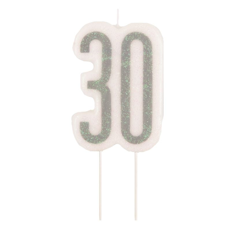 Black and Silver 30th Birthday Cake Candle 10cm | Party Save Smile