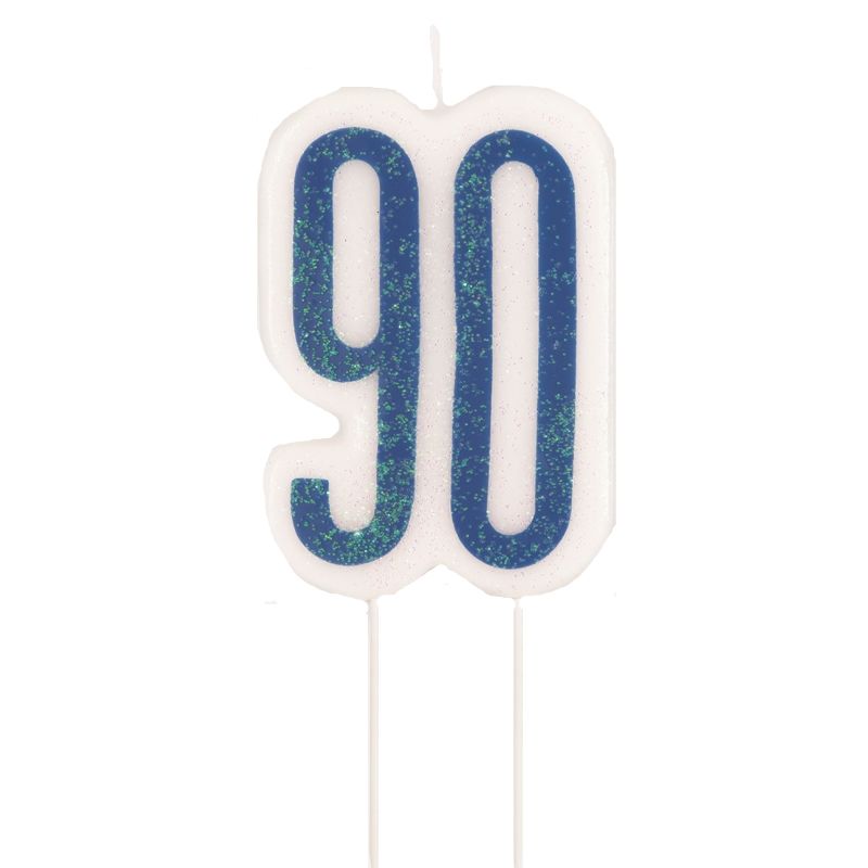 Blue and Silver 90th Birthday Cake Candle 10cm | Party Save Smile
